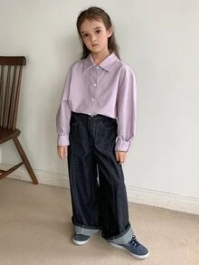 Dazy Kids Tween Girl) Casual Heart Butt Decoration Straight Leg Autumn/Winter Dark Blue Deep Wash Denim Jeans - Navy Blue - View 5