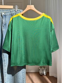 Comfortcana Solid Color Drop Shoulder Short Casual Plus Size T-Shirt - Green - View 2