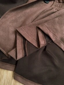 Vionelle Plus Size Women Casual Commute Elegant Suede Dark Brown Long Sleeve Autumn Jacket - Brown - View 8