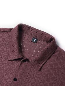 Genlund 男士度假休閒刺繡鏤空鈕扣襯衫 - 紅木色 - 查看 6