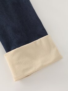 Balvessa 女款燈芯絨拼色不對稱領長袖休閒襯衫 - 彩色 - 查看 7