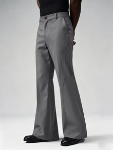 STYNVO Men's Solid Color Pocket Business Travel Flare Pants - Grey - View 1