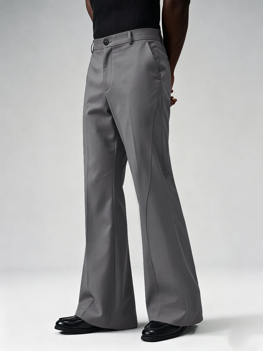 STYNVO Men's Solid Color Pocket Business Travel Flare Pants - Grey - View 1