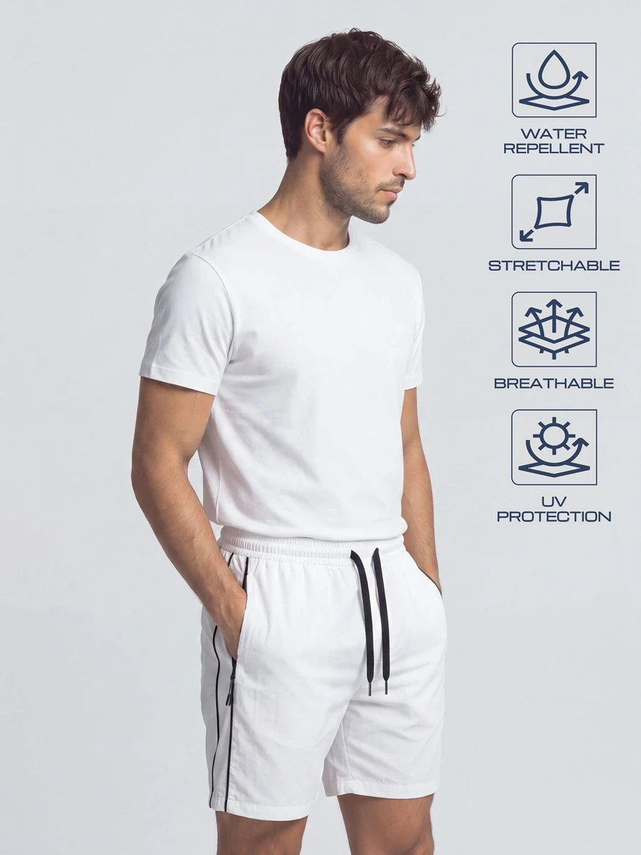 TekDrob Water Repellent And UV Protection Active Shorts With Contrast Details - White - View 1