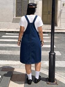 Rivivi 大尺碼女款休閒百搭鈕扣開襟水洗牛仔洋裝 - 深色水洗藍 - 查看 2