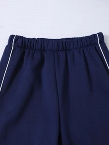 SHEIN 女童大童春秋冬季休閒兩件套，紐約字母印花立領衛衣與短褲套裝，保暖校園穿搭，適合日常上學通勤、外出散步、購物旅行，可搭配夾克、背心或鋪棉外套 - 藍色 - 查看 7