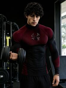 GymBeat 男士蜘蛛圖案插肩袖長袖運動T恤 - 彩色 - 查看 3