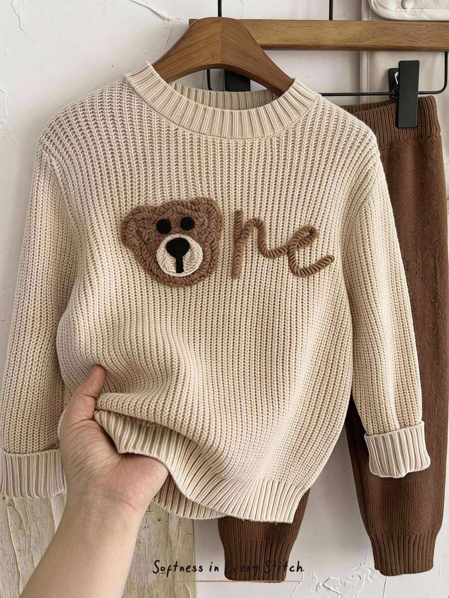 Cozy Pixies Kids Young Boys Autumn Winter Sweater Co-Ords - Apricot - View 1
