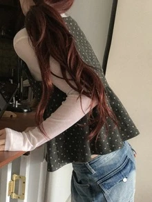 DAZY Floral Loose Patchwork Hem Round Neck Sleeveless Woolen Top Casual Vacation Korean Style Girl Spring Autumn Women Vest - Grey - View 7