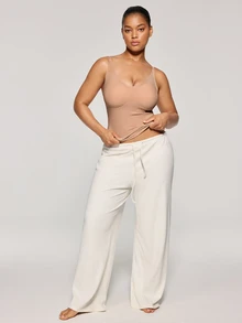 SHAPORA Plus Size Camisole/Tank Top/T-Shirt Adjustable Straps Striped Fabric - Coffee Brown - View 3
