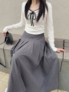 FRIFUL 女款波點印花前綁帶長袖休閒T恤 - 白色 - 查看 6