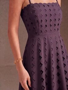Anewsta Elegant Purple Fashion Strapless Dress With Waist Cinching, Slimming Sleeveless Hollow Design, Vacation Dress For Women - Purple - View 6