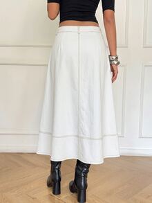 SHEIN MOD Women's Solid Color Casual Denim Skirt - White - View 2