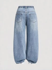 SHEIN MOD Plus Size Straight Leg Denim Jeans With Pockets, Zipper And Button - Light Wash - View 3