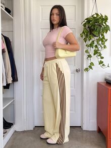 Comfortcana Plus Size Women's Side Stripe Drawstring Casual Loose Sweatpants - Light Yellow - View 4