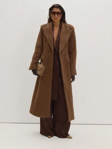 MUSEYN Brown Brushed Fur Tie Belt Maxi Coat Classy Date Night Chic Evening Fall - Mocha Brown - View 3