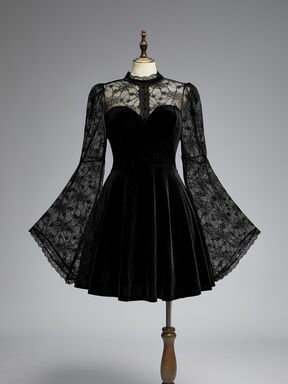 Goth Robe de fête d'Halloween sexy sombre avec patchwork en velours transparent à motif toile d'araignée, taille cintrée, grande taille, robe d'anniversaire