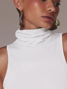 MUSERA High Neck Asymmetric Cut Out Side Draped Maxi Length Long Sleeveless Top Cute Sexy Holiday Spring - White - View 5
