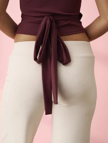 Aralina Leisurewear Active Short Sleeve Crop Wrap Front Stretch Yoga Gym Pilates Training Workout Activewear Top - Maroon - View 7