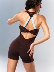 VARSIVA Women's Striped Colorblock Fitted Athletic Romper - Multicolor - View 4