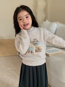 DAZY Baby Girl Round Neck Long Sleeve Autumn Winter Sweater - Apricot - View 1