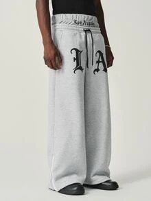 STYNVO Men's Fashionable Waist Print Design Drawstring Sweatpants - Grey - View 6