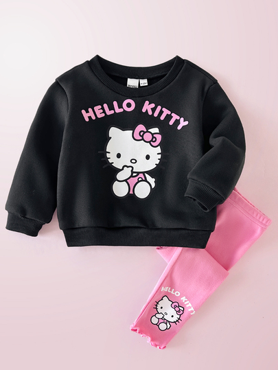 HELLO KITTY AND FRIENDS | SHEIN 2pcs Baby Girl Young Girl Pattern Casual Comfortable Sweatshirt Pullover Long Sleeve Printed Sweatshirt & Leggings Two Pieces Set