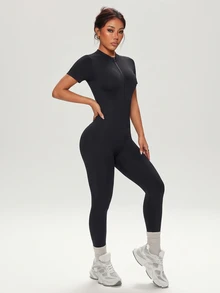 SHEIN Dewbera Women's High Neck Cutout Waist Jumpsuit - Black - View 8