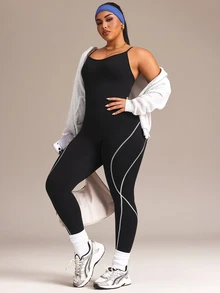 SHEIN Rhythm Era Seamless High Elasticity Plus Size Women's Sports Jumpsuit - Black - View 5