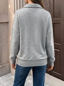 SHEIN Sweatshirt Kasual Longgar Lengan Panjang Ibu Hamil Abu-abu Musim Gugur/Dingin 3-in-1 Tebal Berlapis Ganda - Light Grey - View 2