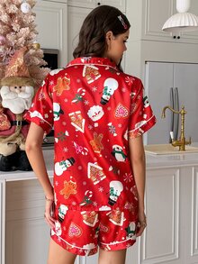 SweetSlumber PJS9 Women's Satin Digital Print Pajama Set - Red - View 2