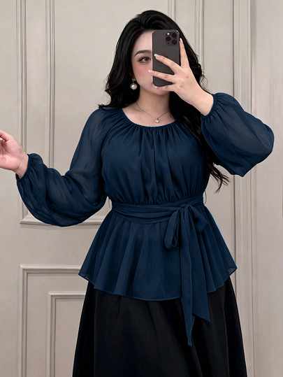 Vibekara Spring Summer Women Outfit, New Vacation Style, Elegant French Long Sleeve Blouse, High-End Design, Chic Unique Cinched Waist Belt Bowknot Shirt, Spring Summer Autumn Fashionable Niche Stylish Top