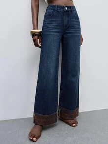 Maija Celana Jeans Denim Wanita Kasual Kaki Lurus Potongan Longgar - Dark Wash - View 6