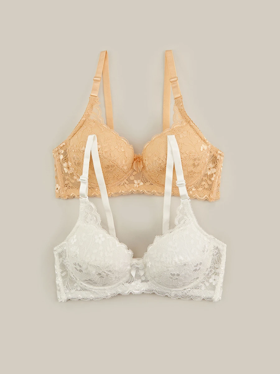 Bralution Women's Solid Color Lace Patchwork Bow Decor Comfortable Elegant Bustier - Multicolor - View 1