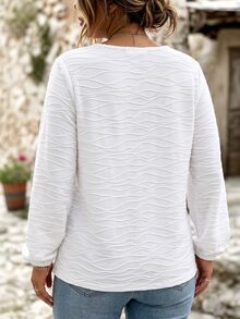 Selamara New Plus Size Women's Fashion Casual Versatile Textured Crew Neck T-Shirt - White - View 2
