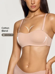 SHAPORA 1pc Half Cup Connected Bra, Cotton Comfortable - Apricot - View 4