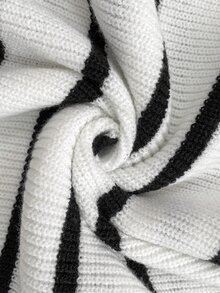 Sprig & Strand Women's Boat Neck Petal Sleeve Striped Two-Tone Sweater - Black and White - View 6