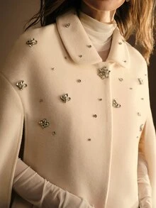 MOTF PREMIUM 2026 AUTUMN/WINTER NEW BEADED CAPE COAT WOMEN'S WOOL BLEND OUTERWEAR - White - View 5