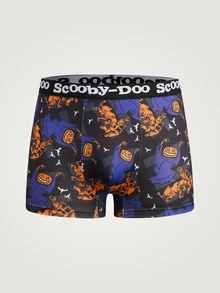 SCOOBY-DOO X SHEIN Celana Dalam Boxer Pria Motif Halloween dengan Huruf di Pinggang dan Blok Warna - Hitam - View 1
