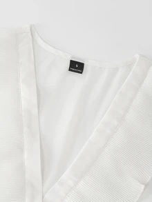 SHEIN Women's Elegant Chiffon Pleated Ruffle Front Long Sleeve Blouse, Commute Daily Shirt - White - View 7
