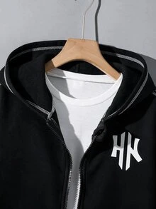 SHEIN 青少年男童簡約街頭風字母印花拉鍊冬季衛衣，休閒舒適，布料柔軟，灰色，適合秋季、上學、返校季等場合。 - 彩色 - 查看 4