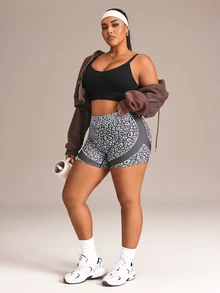 SHEIN Rhythm Era Women's Seamless Plus Size Solid Color Casual Sports Bra - Black - View 4