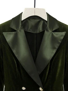 SHEIN Autumn/Winter Women's Luxury Velvet Suit Set, Double-Breasted Waist-Cinching Blazer & Flared Pants Two Pieces Outfit, Suitable For Party, Banquet, Gathering, Professional Commute Style And More Occasions - Olive Green - View 5