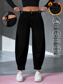 Flexra Festival Plus Size Women Black Stretch Loose Tapered Ankle Length Jeans - Black - View 1