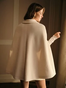 MOTF PREMIUM 2026 AUTUMN/WINTER NEW BEADED CAPE COAT WOMEN'S WOOL BLEND OUTERWEAR - White - View 3