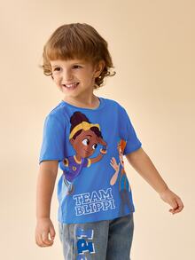 Blippi X SHEIN Young Boy Crew Neck Short Sleeve Casual Versatile T-Shirt - Blue - View 4