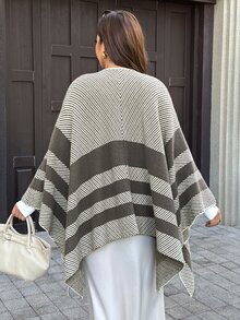Easura Baju Rajut Longgar Bergaris Elegan untuk Wanita Ukuran Plus, Cocok untuk Perjalanan Sehari-hari - Khaki - View 1