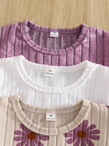 SHEIN Sparklyn Tween Girl Knitted Fuzzy Ribbed Sweatshirt & Pants 3pcs Set, Ribbed Print Pattern With Leggings, Casual Fashion Minimalist Comfortable, Suitable For Indoor & Outdoor, Back To School - Multicolor - View 8