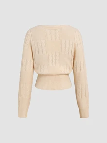 Sweetra Women's Solid Color Round Neck Long Sleeve Sequin Design Fashion Sweater - Apricot - View 2