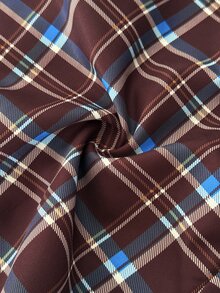 Maweii Vintage Plaid Cinched Waist Tie Asymmetrical Plus Size Shirt Fall - Brown - View 7